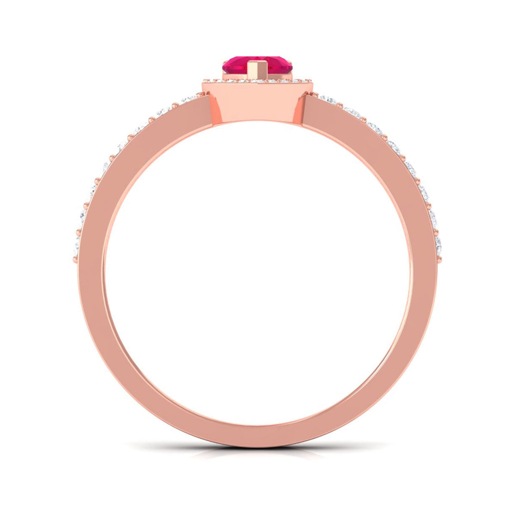 Genuine Ruby Heart Promise Ring with Diamond Halo
