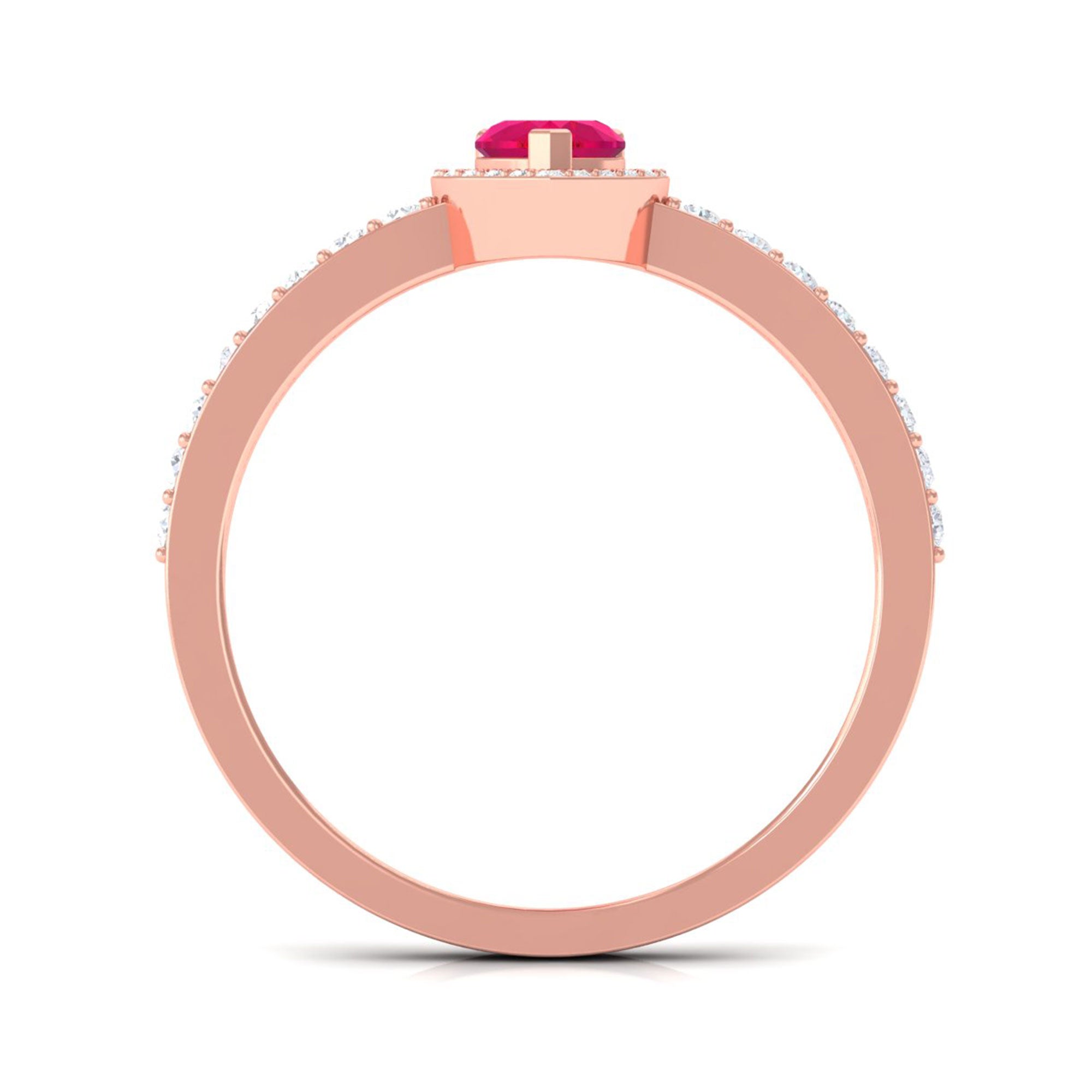 Genuine Ruby Heart Promise Ring with Diamond Halo