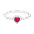 Genuine Ruby Heart Promise Ring with Diamond Halo
