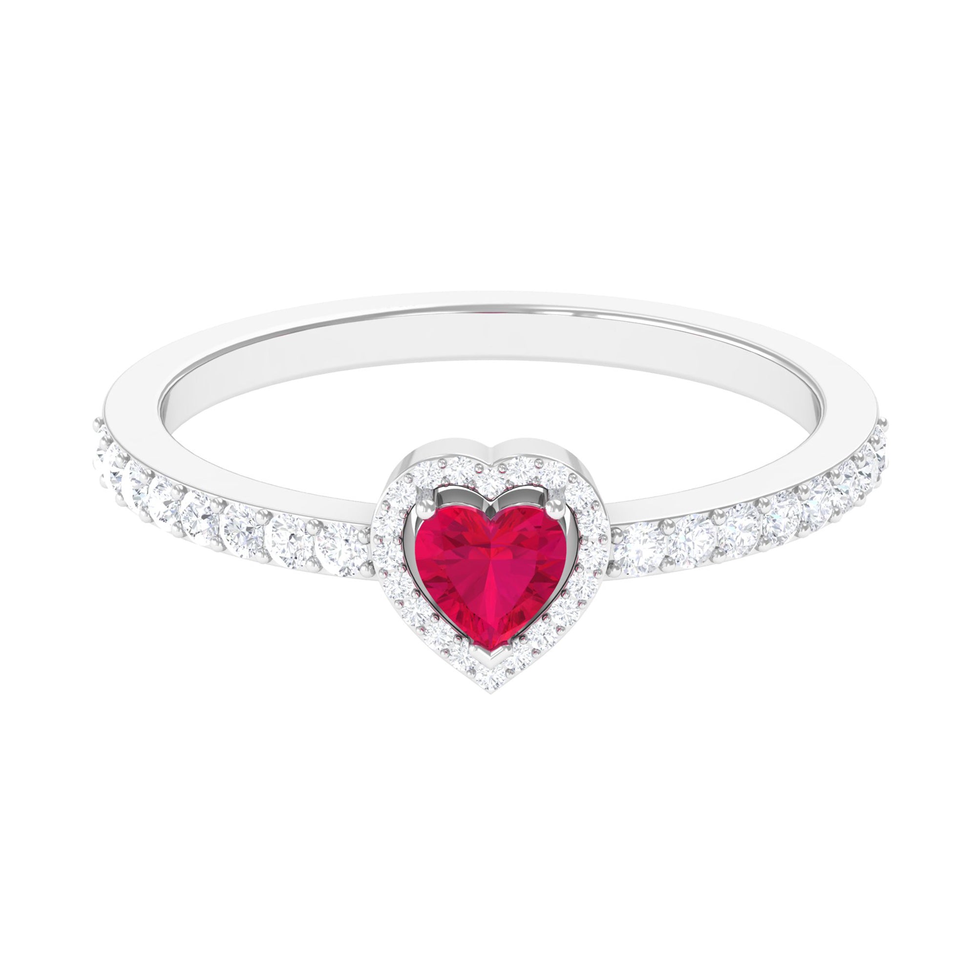Genuine Ruby Heart Promise Ring with Diamond Halo