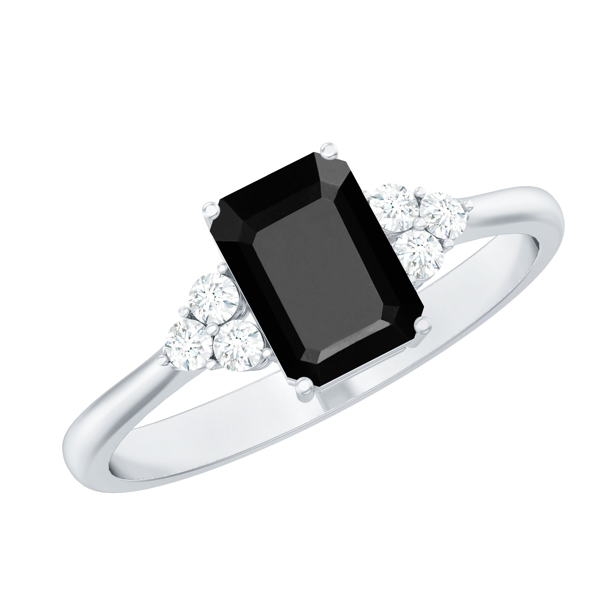 1.6 Carat Lab Grown Black Diamond Emerald Cut Engagement Ring with White Diamond