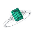 Certified 6X8 mm Lab Grown Emerald Cut Emerald Engagement Ring with Diamond Trio