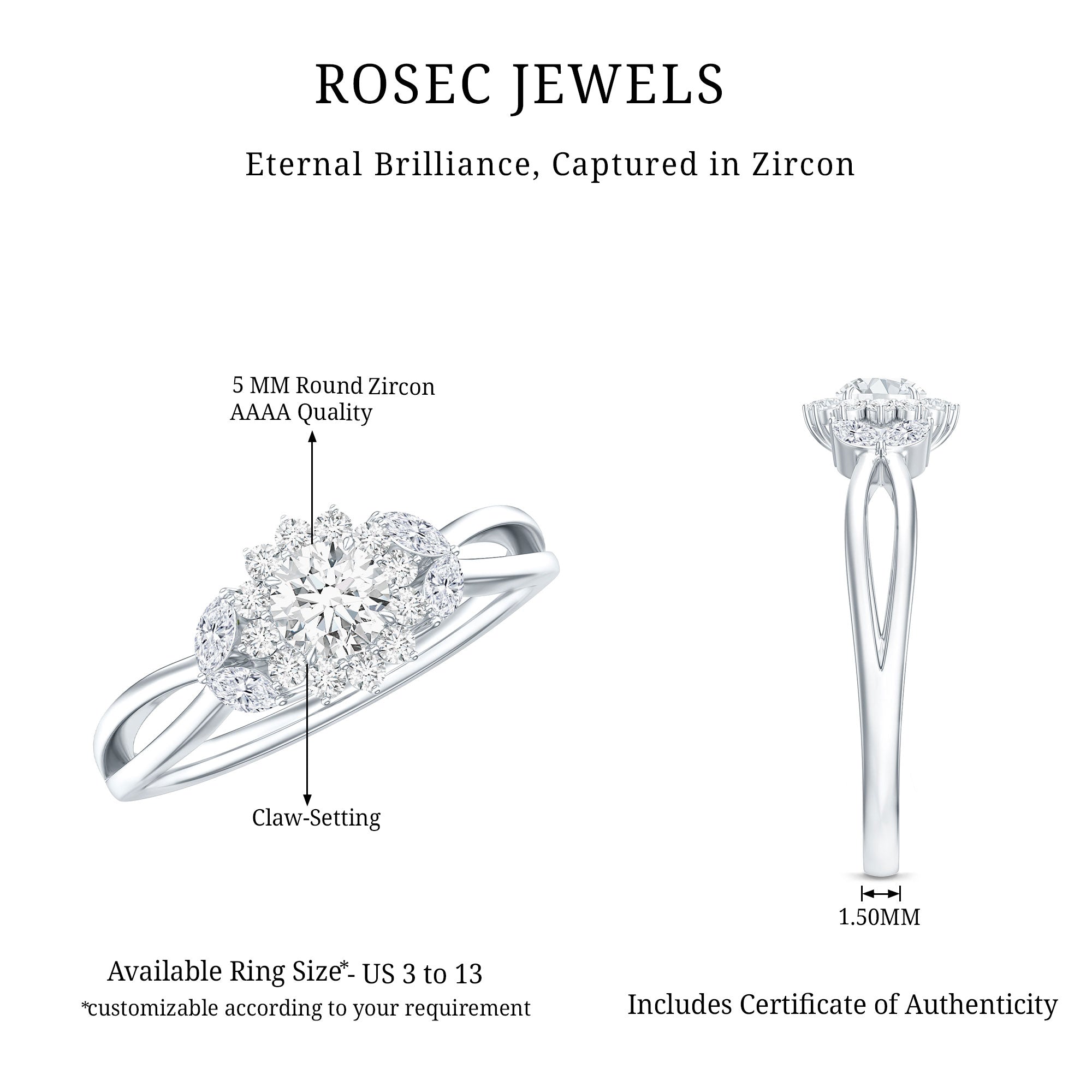 Split Shank Simulated Diamond Flower Engagement Ring