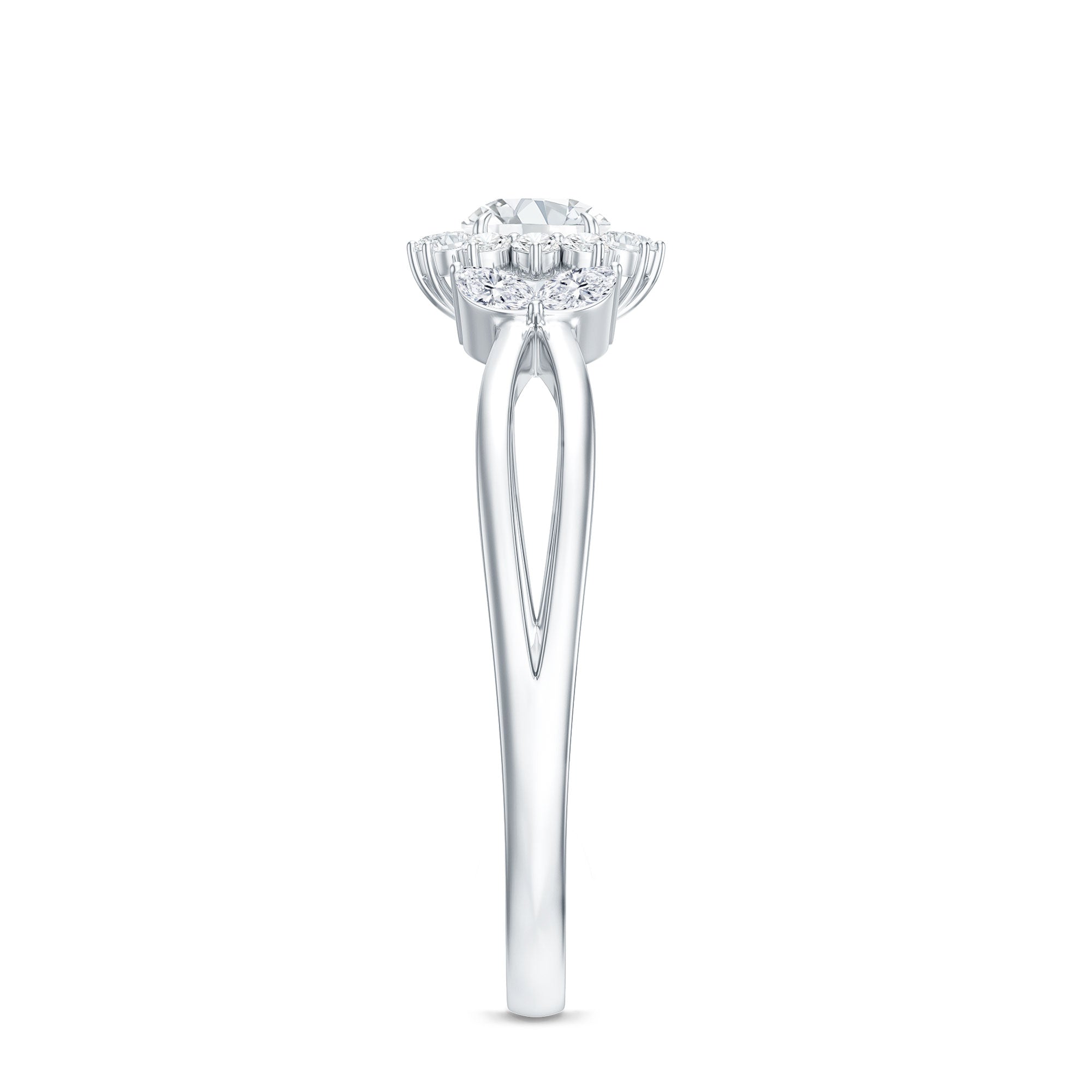 Split Shank Simulated Diamond Flower Engagement Ring