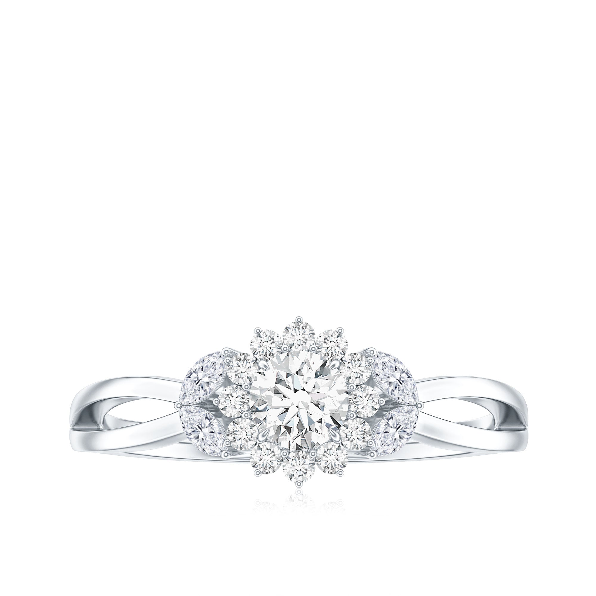 Split Shank Simulated Diamond Flower Engagement Ring
