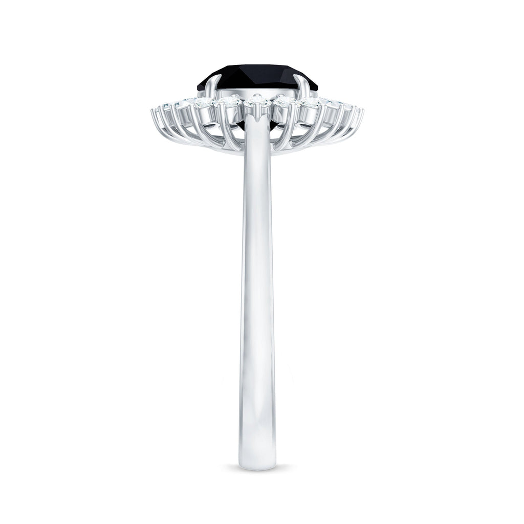 8mm Round Black Onyx Cocktail Ring with Diamond Halo