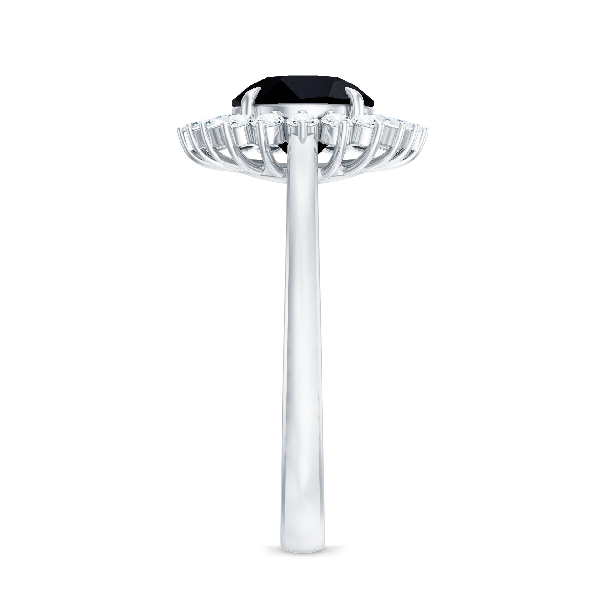 8mm Round Black Onyx Cocktail Ring with Diamond Halo