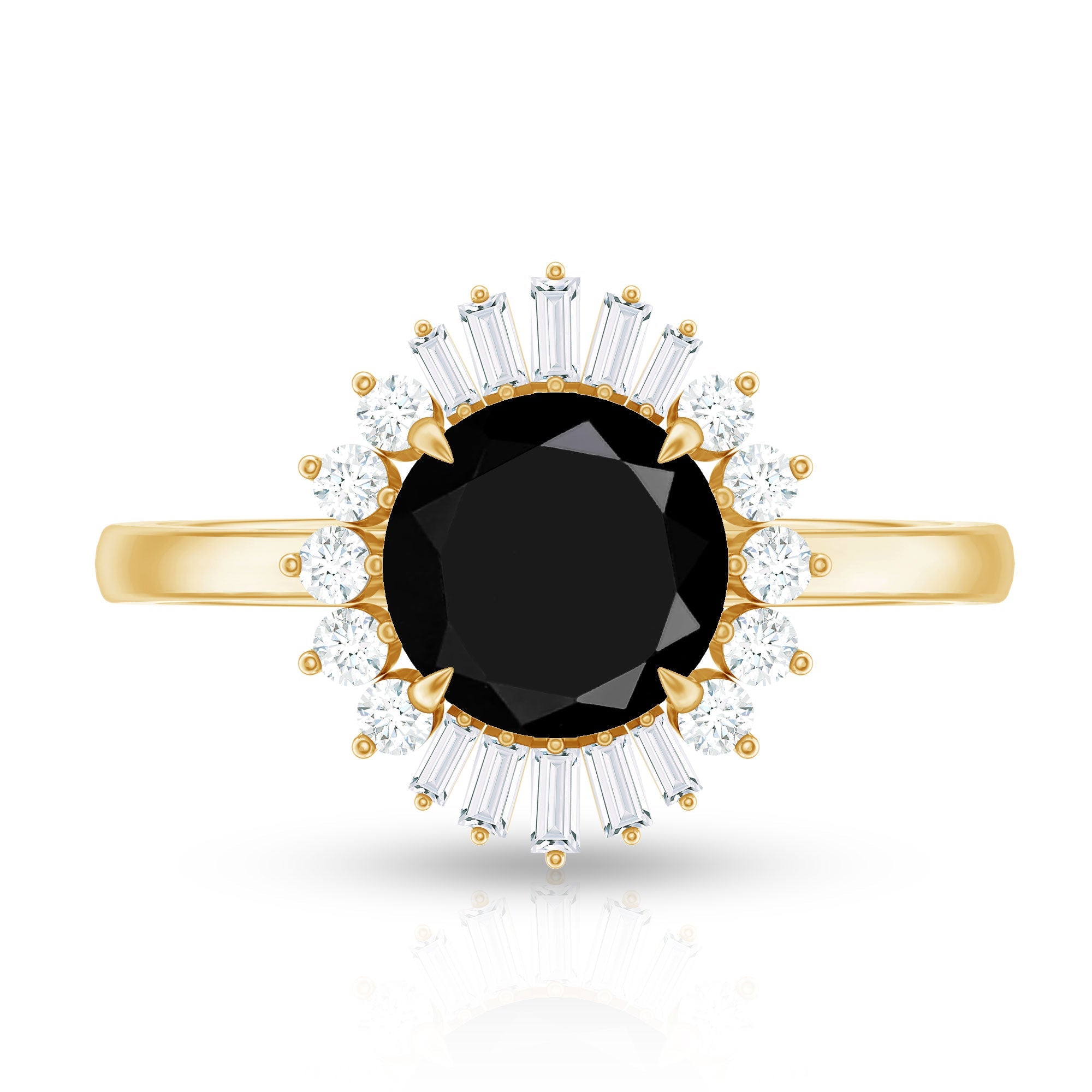 8mm Round Black Onyx Cocktail Ring with Diamond Halo