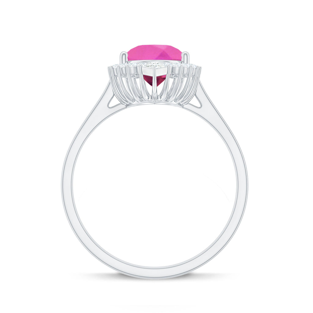 Pear Created Pink Sapphire Cocktail Halo Ring with Diamond