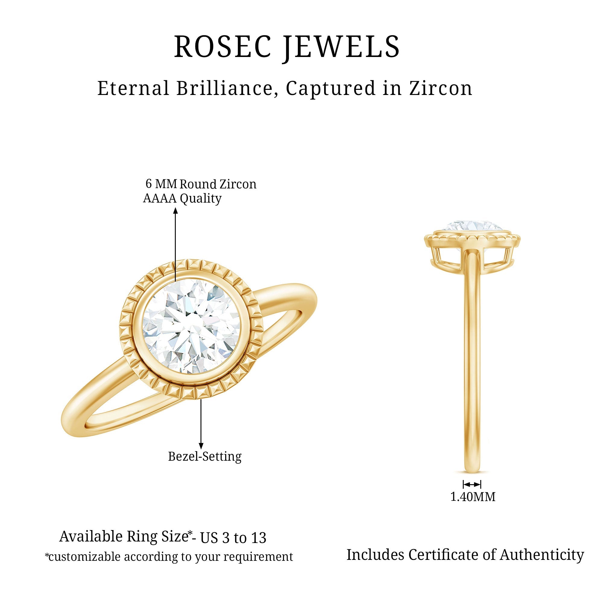 1 CT Round Cut Cubic Zirconia Solitaire Promise Ring in Bezel Setting