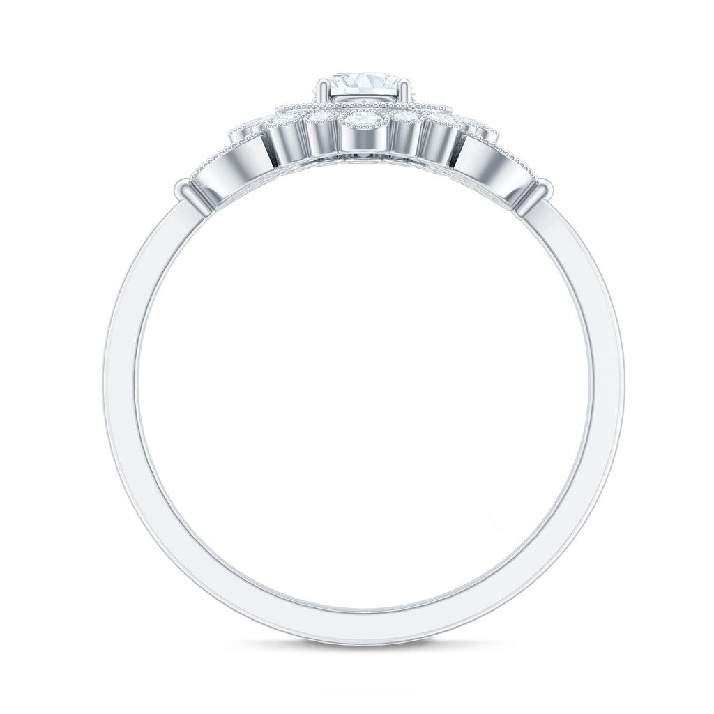 Vintage Style Cubic Zirconia Engagement Ring with Milgrain Detailing