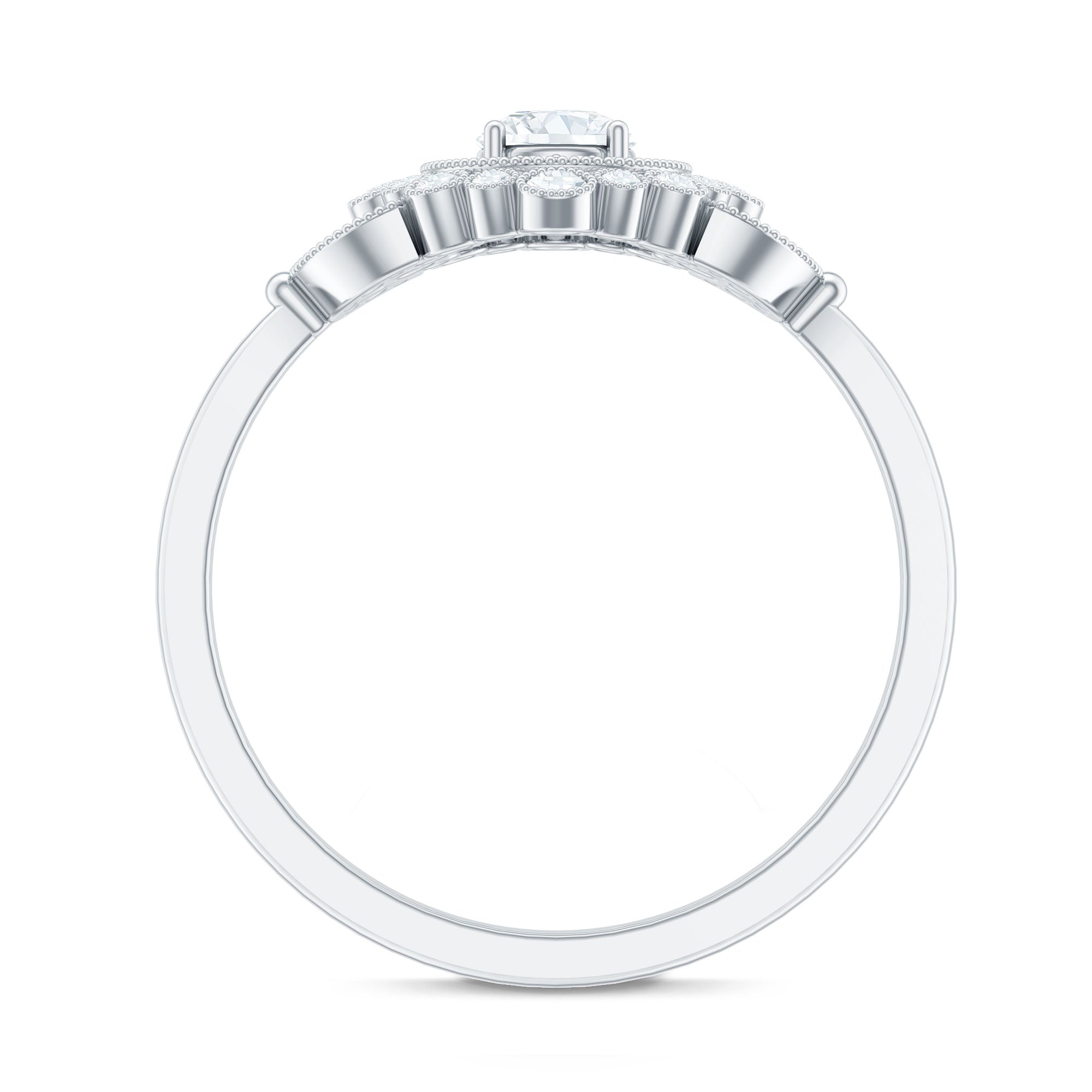 Vintage Style Cubic Zirconia Engagement Ring with Milgrain Detailing