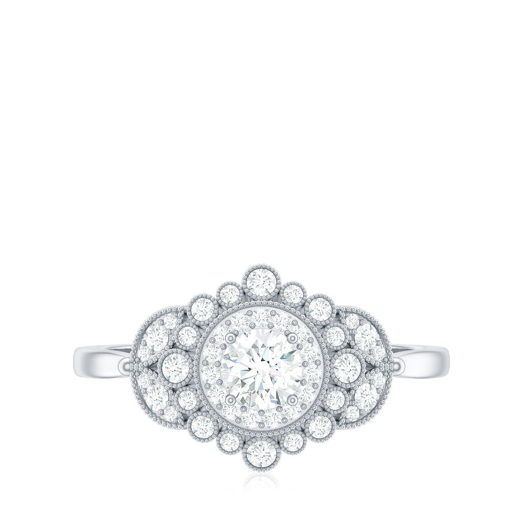 Vintage Style Cubic Zirconia Engagement Ring with Milgrain Detailing