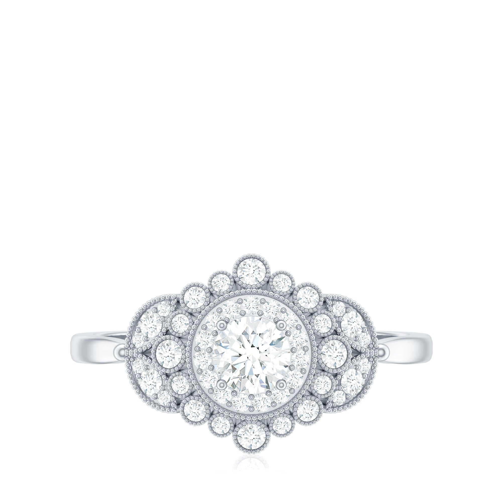 Vintage Style Cubic Zirconia Engagement Ring with Milgrain Detailing