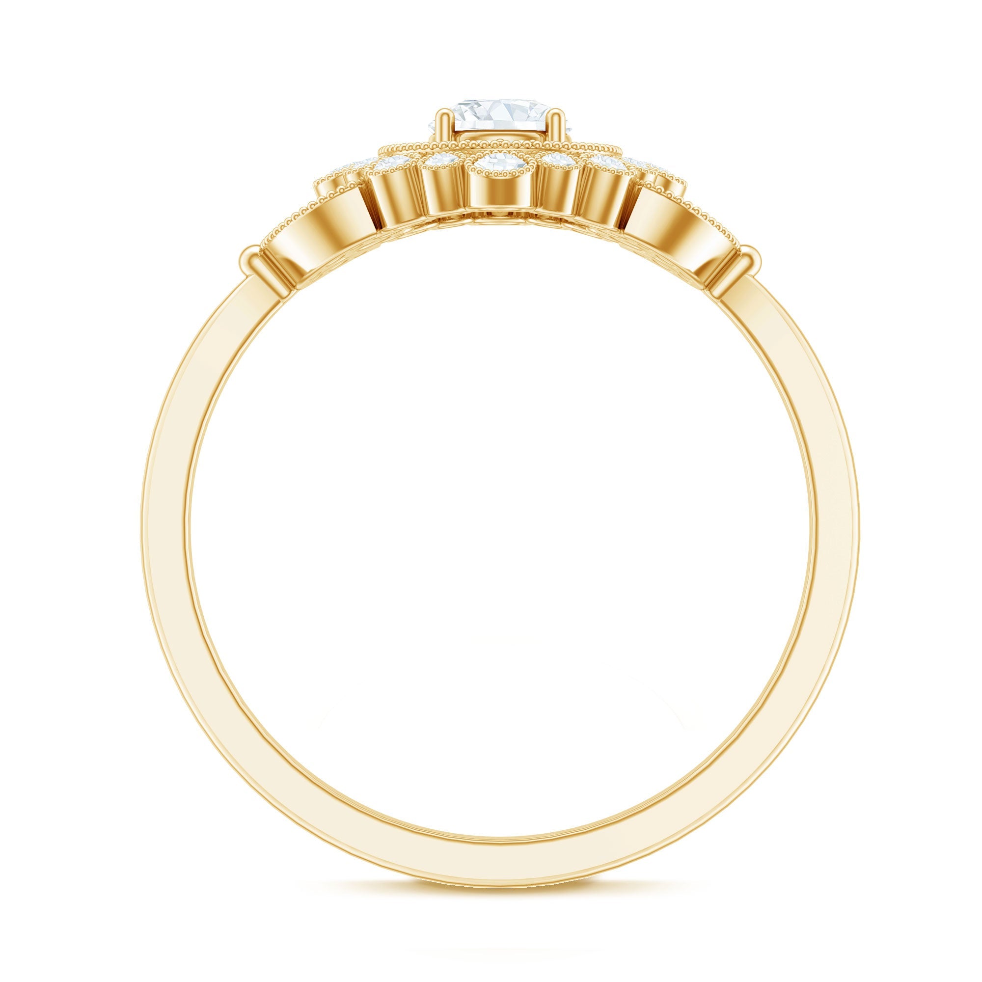 Vintage Style Cubic Zirconia Engagement Ring with Milgrain Detailing