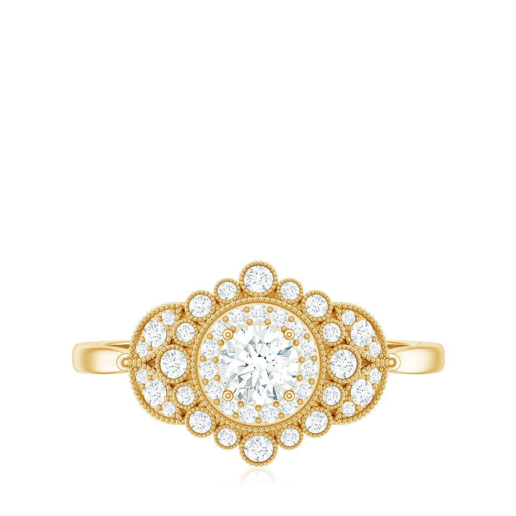 Vintage Style Cubic Zirconia Engagement Ring with Milgrain Detailing