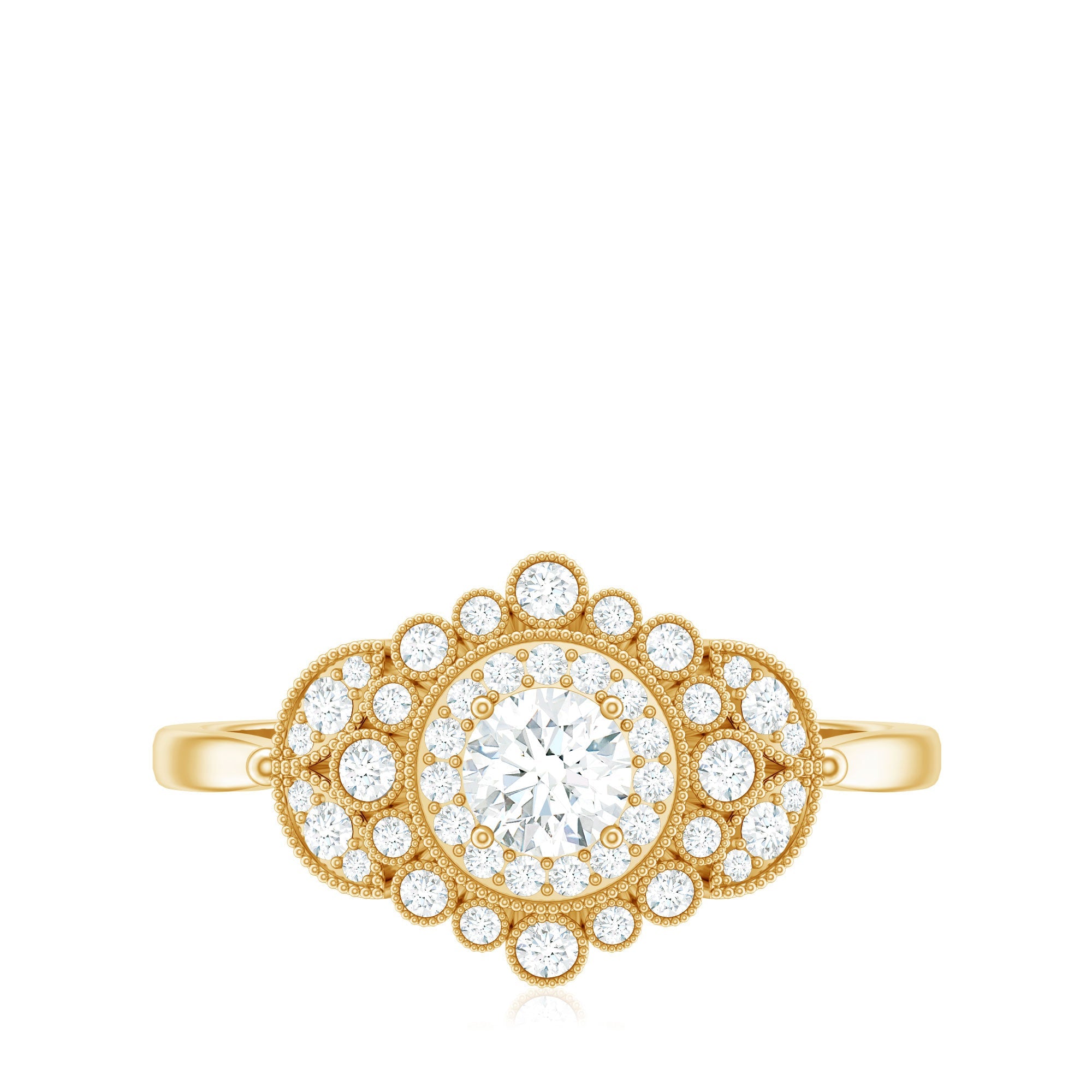 Vintage Style Cubic Zirconia Engagement Ring with Milgrain Detailing