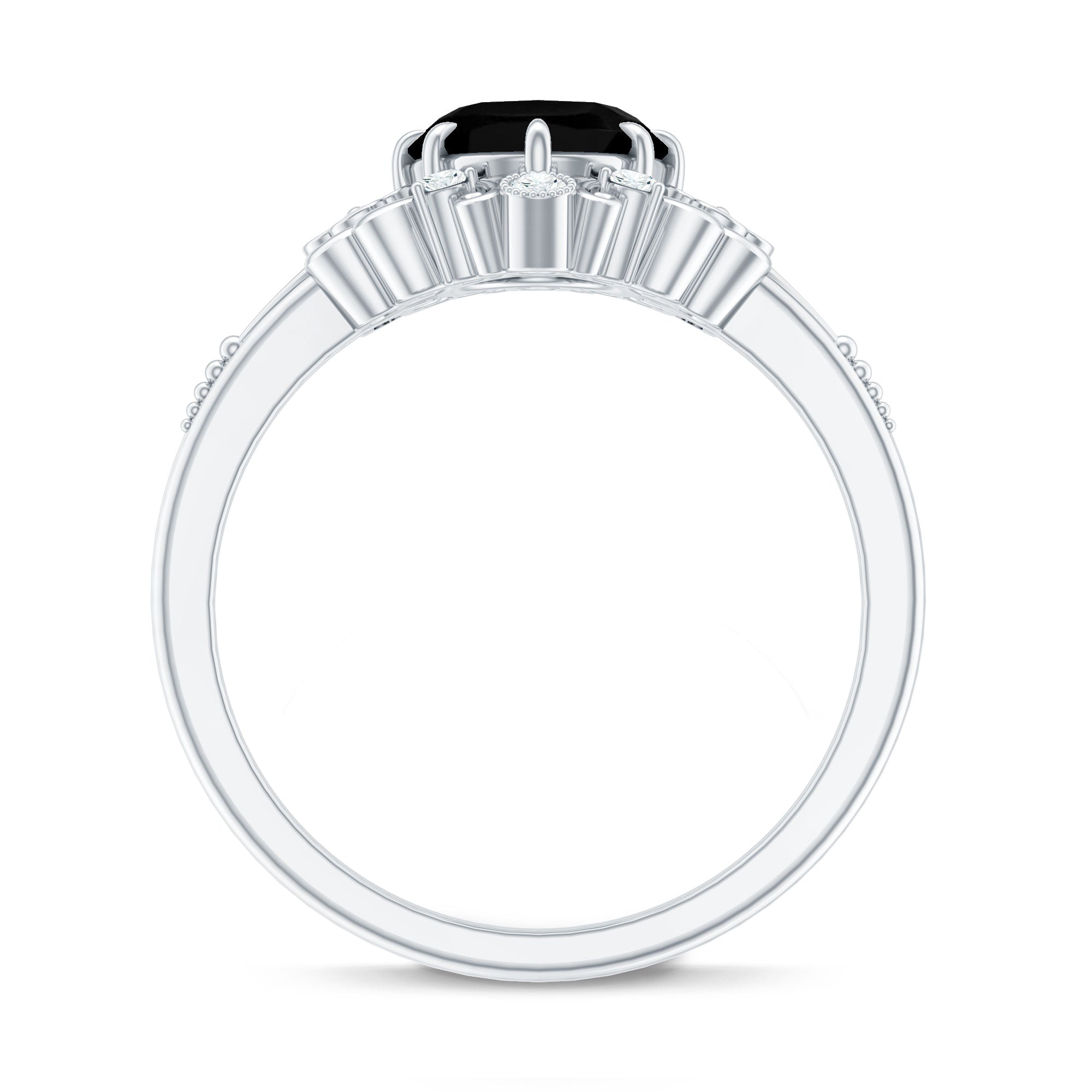 7X9mm Oval Cut Vintage Inspired Black Onyx Statement Ring with Diamond