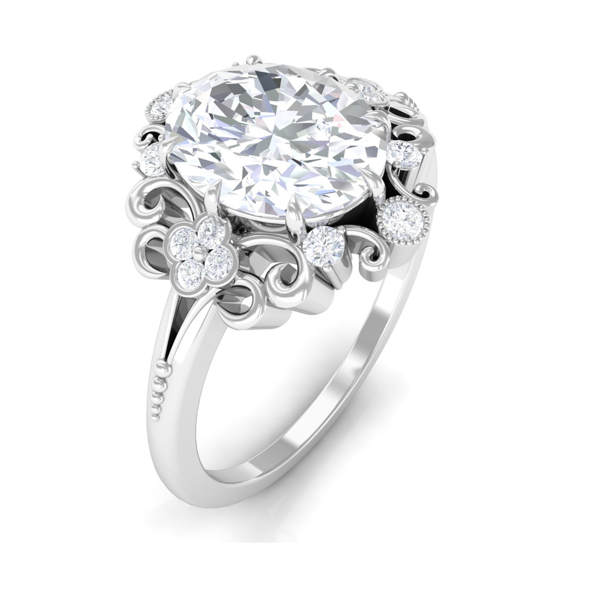 2 Carat Oval Cut Cubic Zirconia Vintage Inspired Engagement Ring