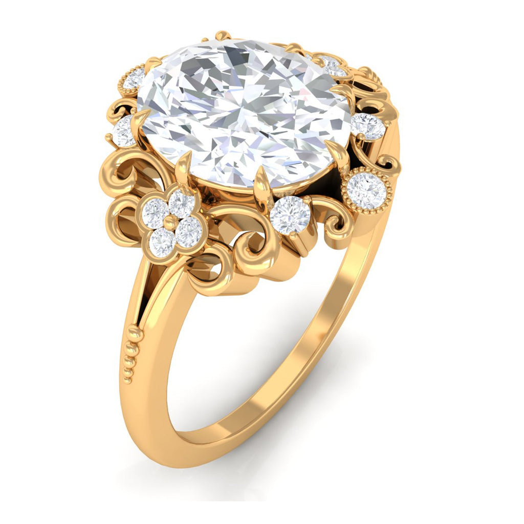 2 Carat Oval Cut Cubic Zirconia Vintage Inspired Engagement Ring