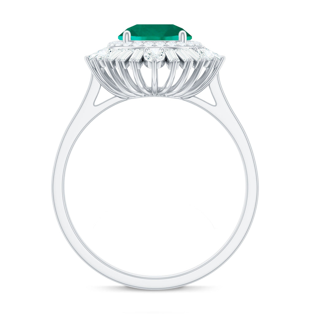 Certified 8 mm Lab Grown Emerald Cocktail Ring with Double Halo