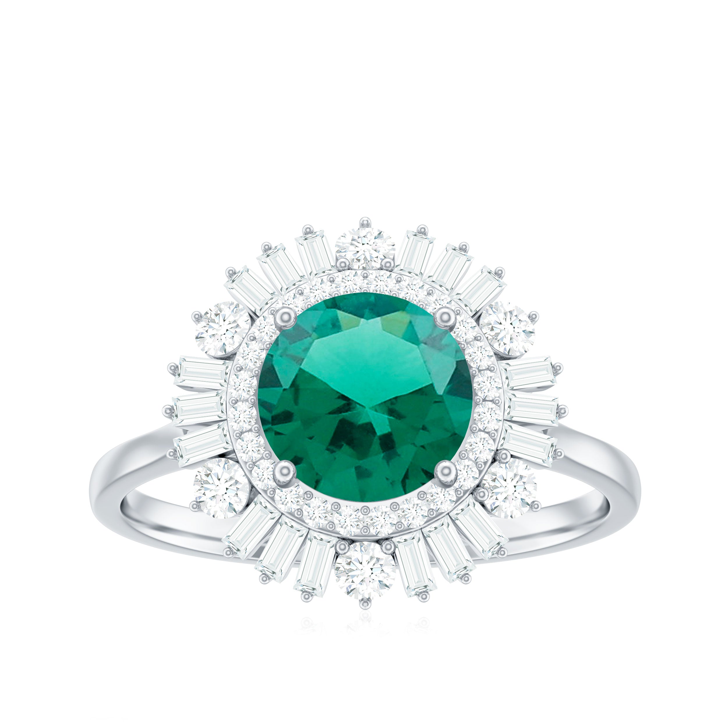 Certified 8 mm Lab Grown Emerald Cocktail Ring with Double Halo