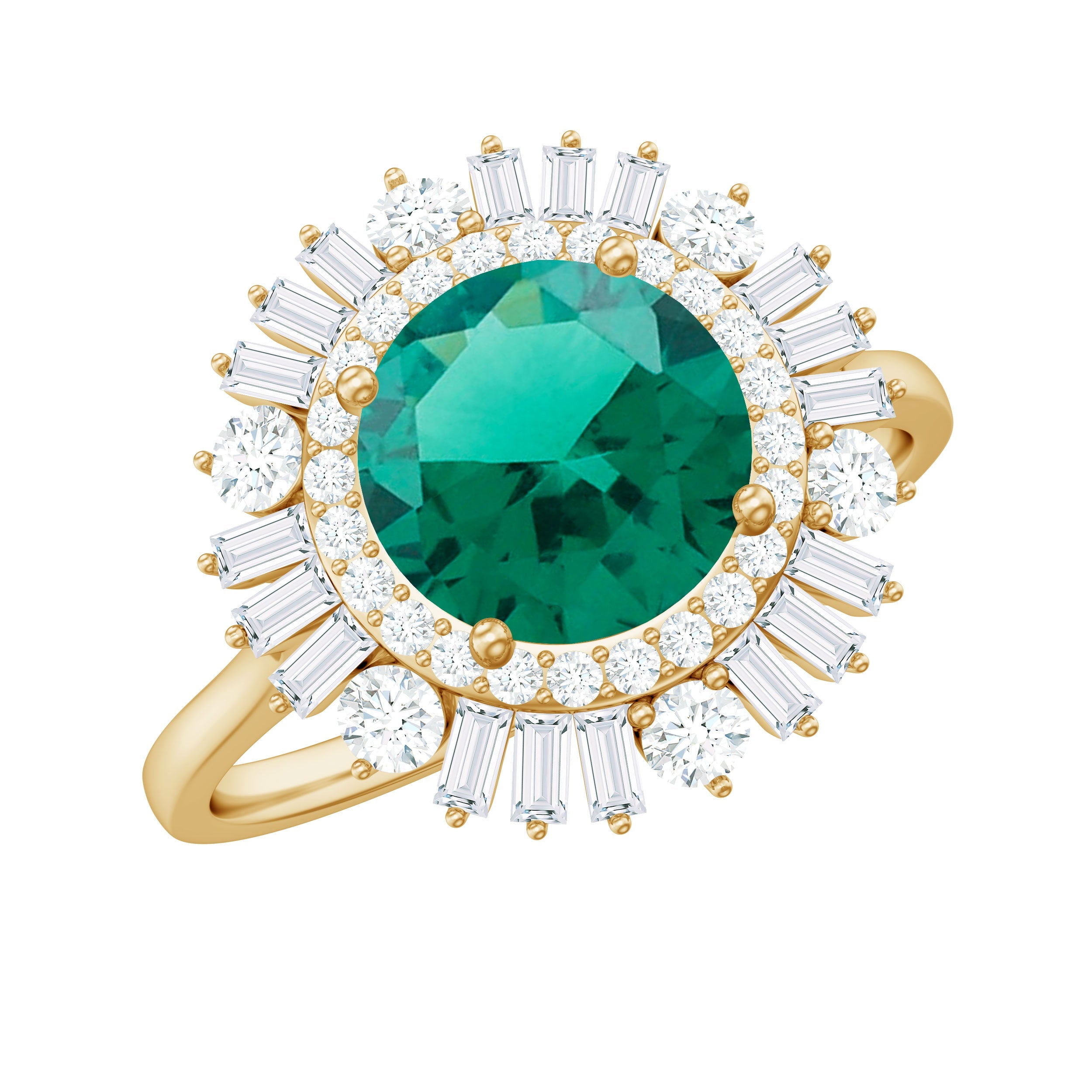 Certified 8 mm Lab Grown Emerald Cocktail Ring with Double Halo