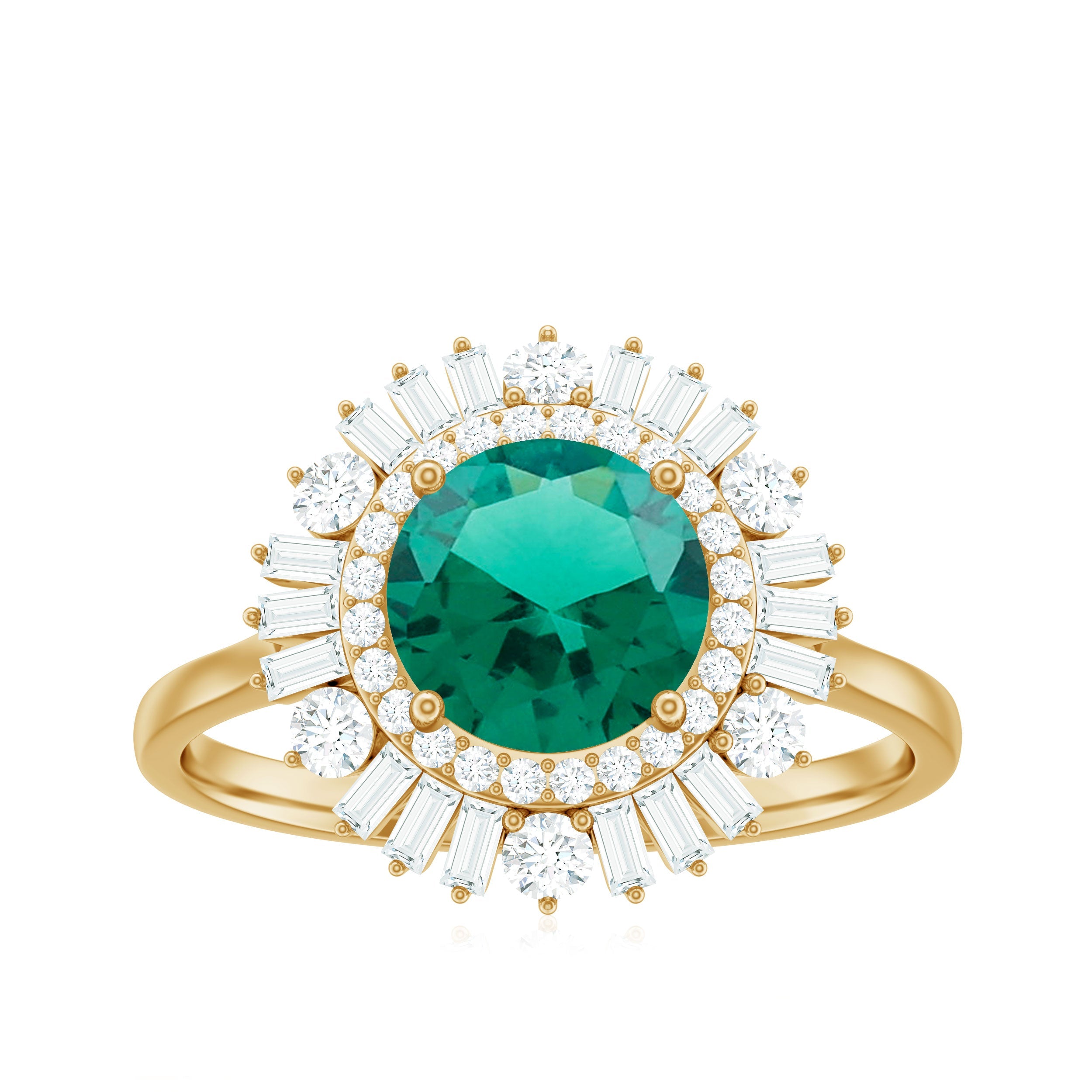 Certified 8 mm Lab Grown Emerald Cocktail Ring with Double Halo