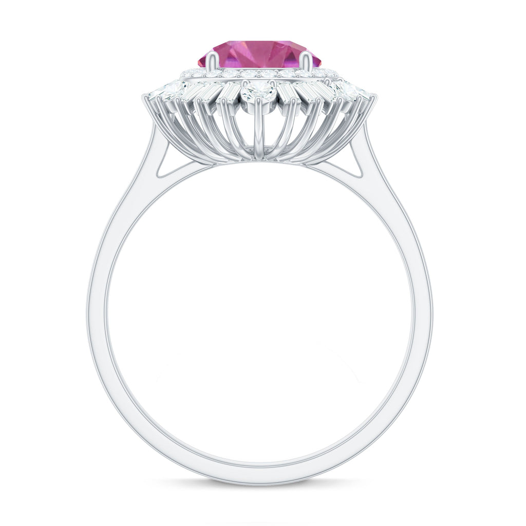 2 CT Round Pink Tourmaline Cocktail Ring with Moissanite Double Halo