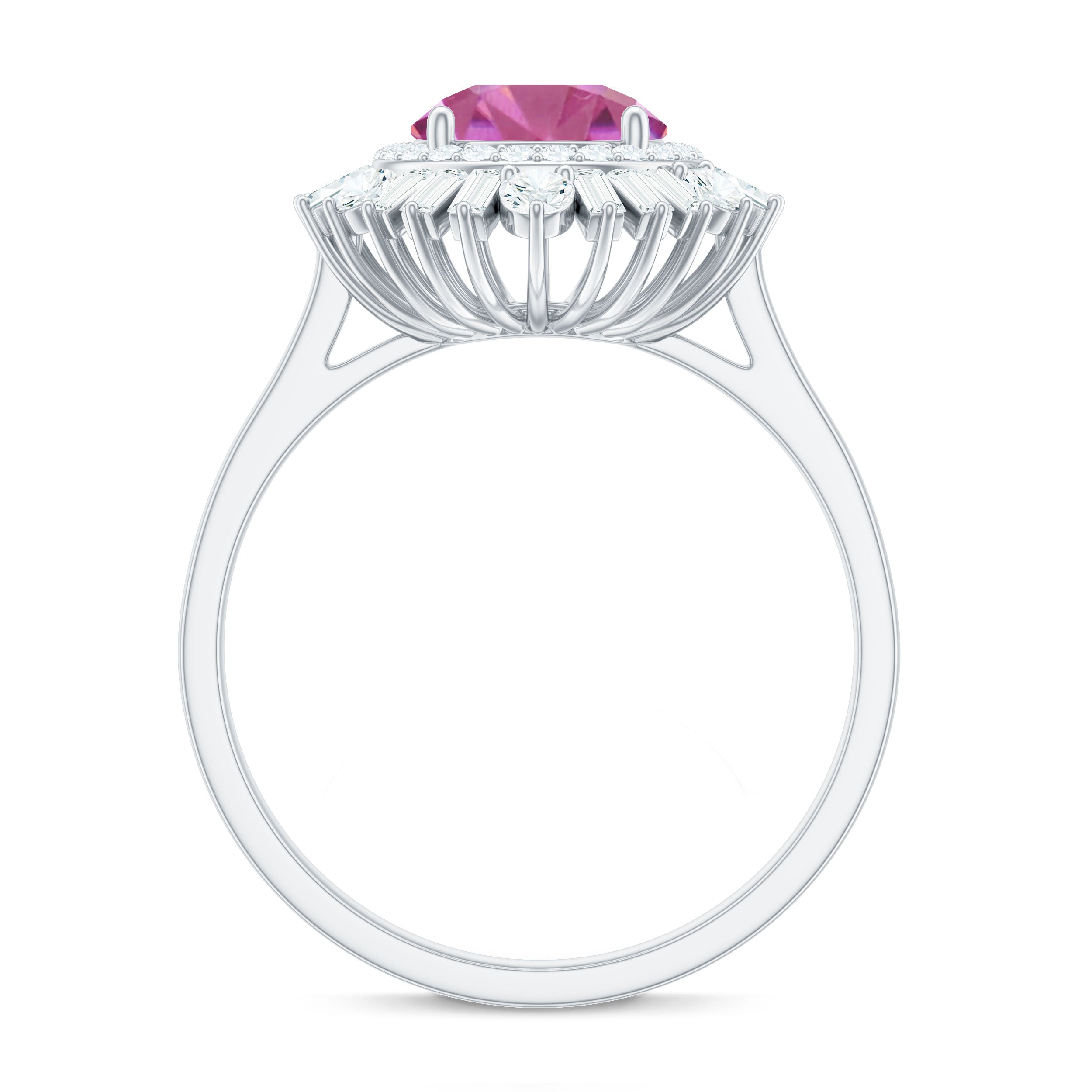 2 CT Round Pink Tourmaline Cocktail Ring with Moissanite Double Halo