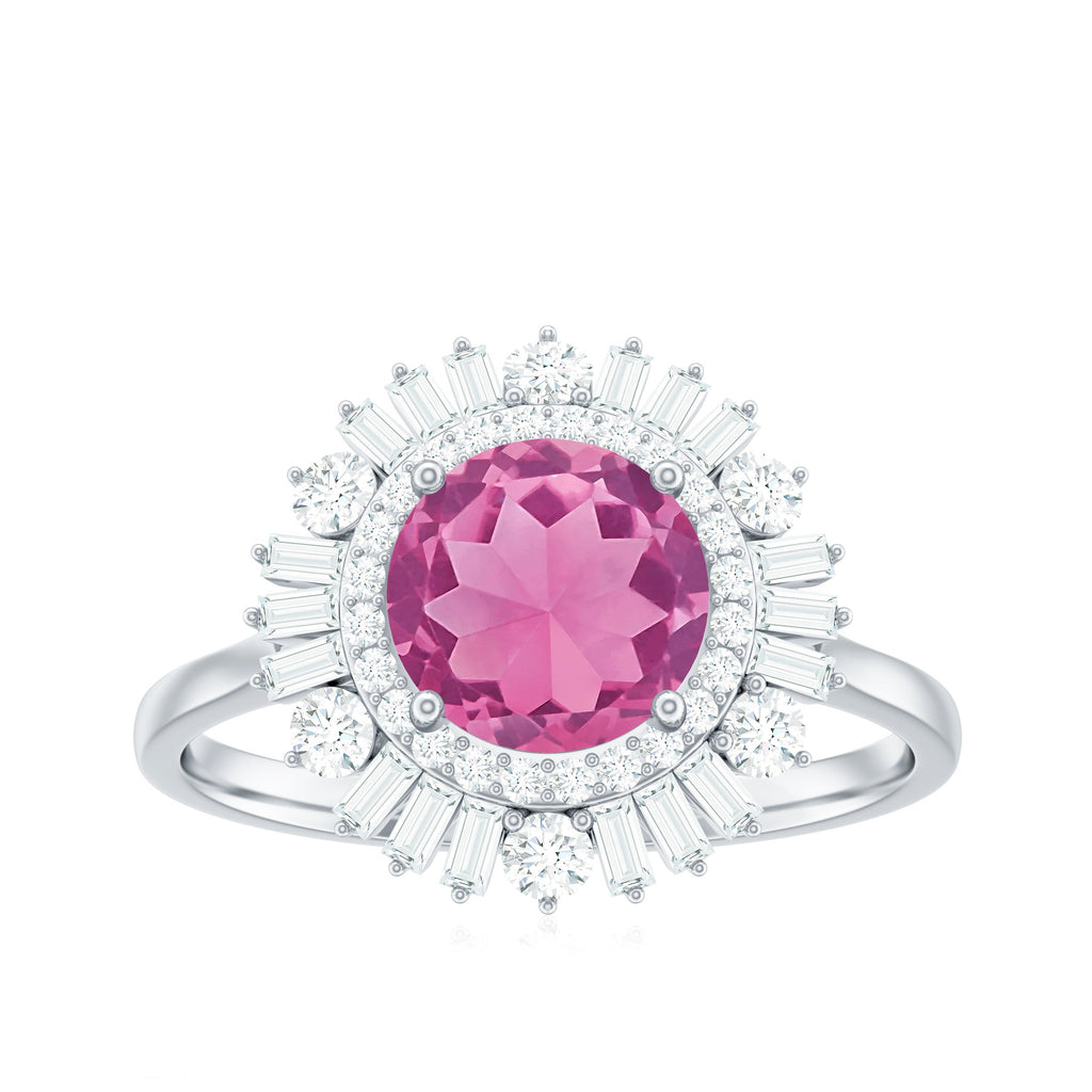 2 CT Round Pink Tourmaline Cocktail Ring with Moissanite Double Halo