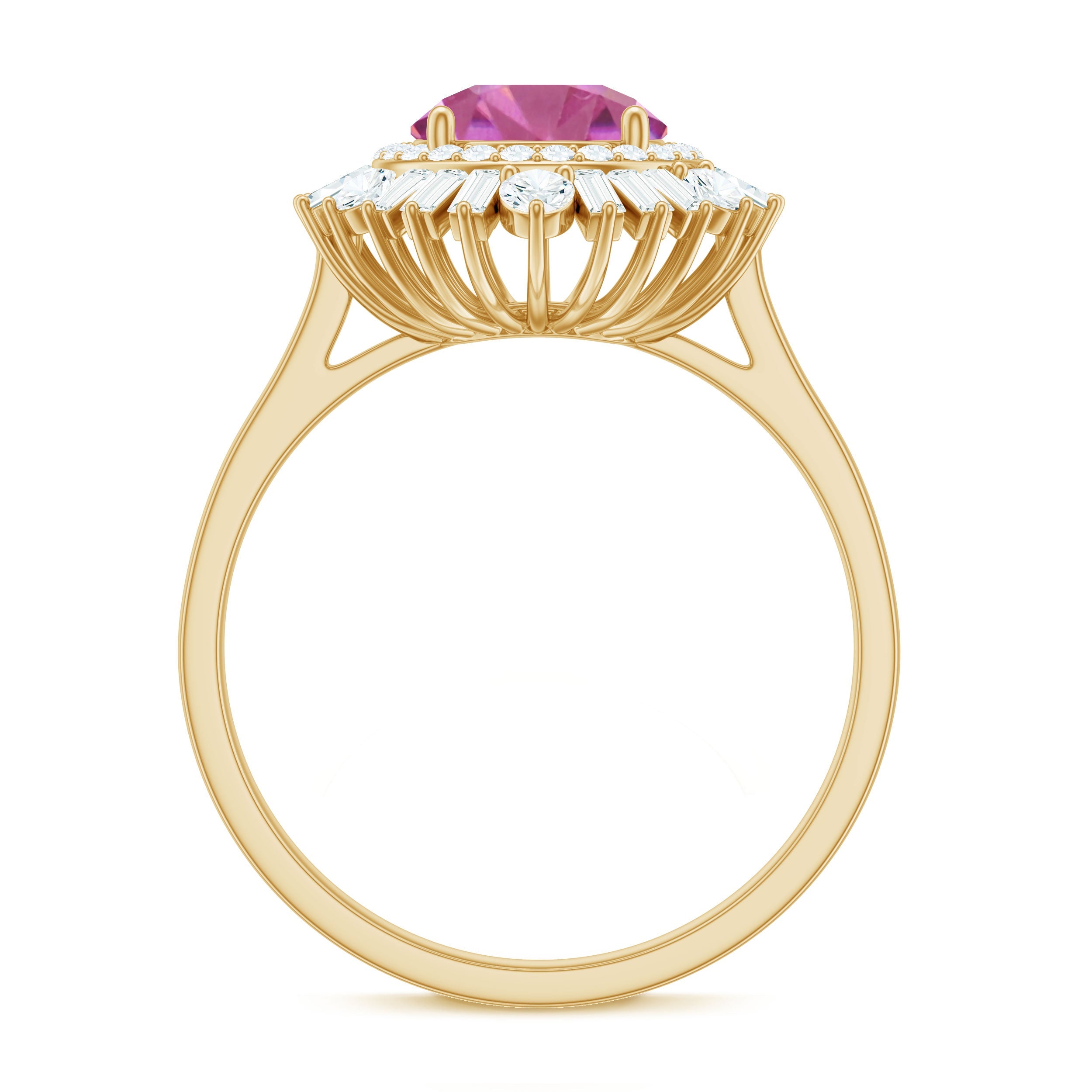 2 CT Round Pink Tourmaline Cocktail Ring with Moissanite Double Halo