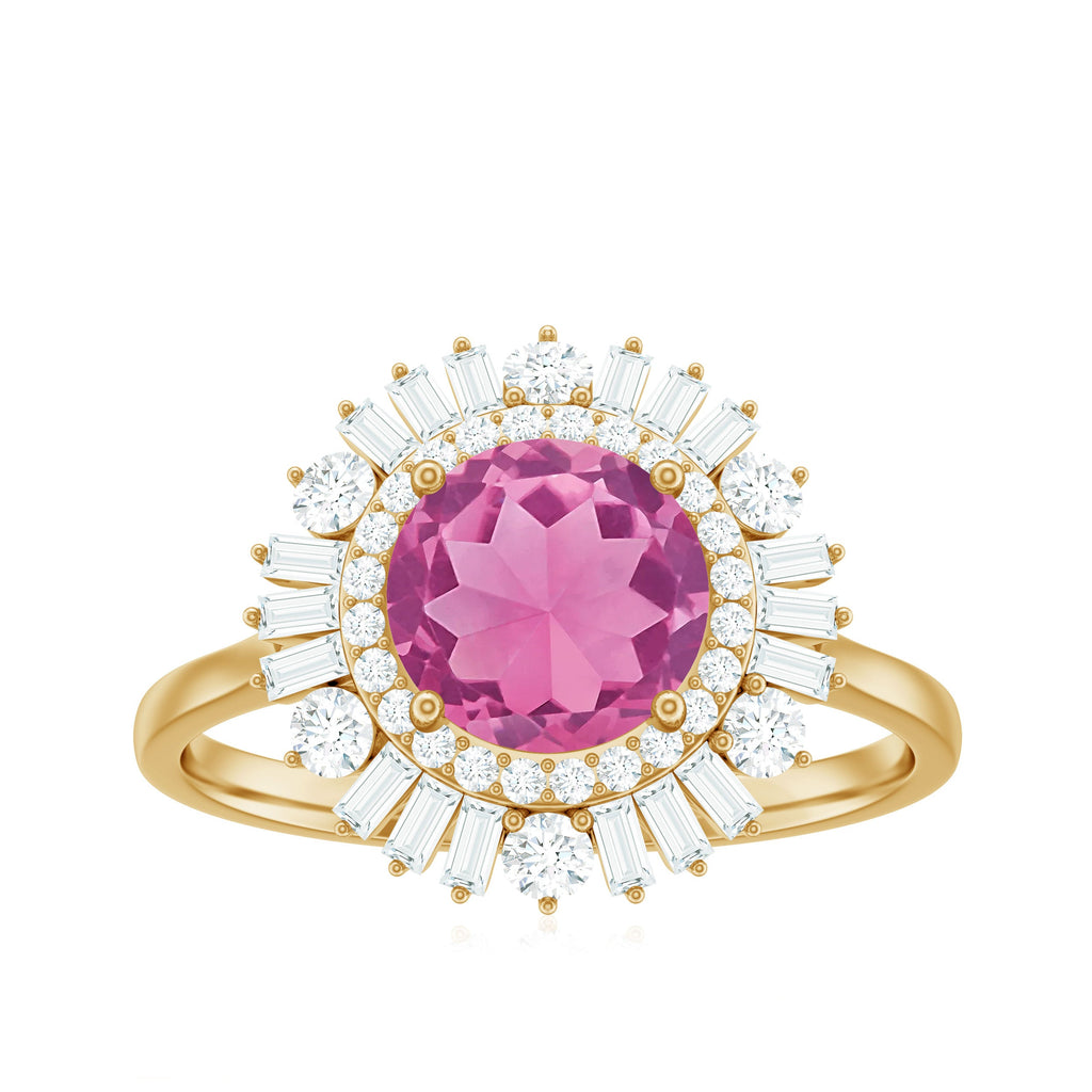 2 CT Round Pink Tourmaline Cocktail Ring with Moissanite Double Halo