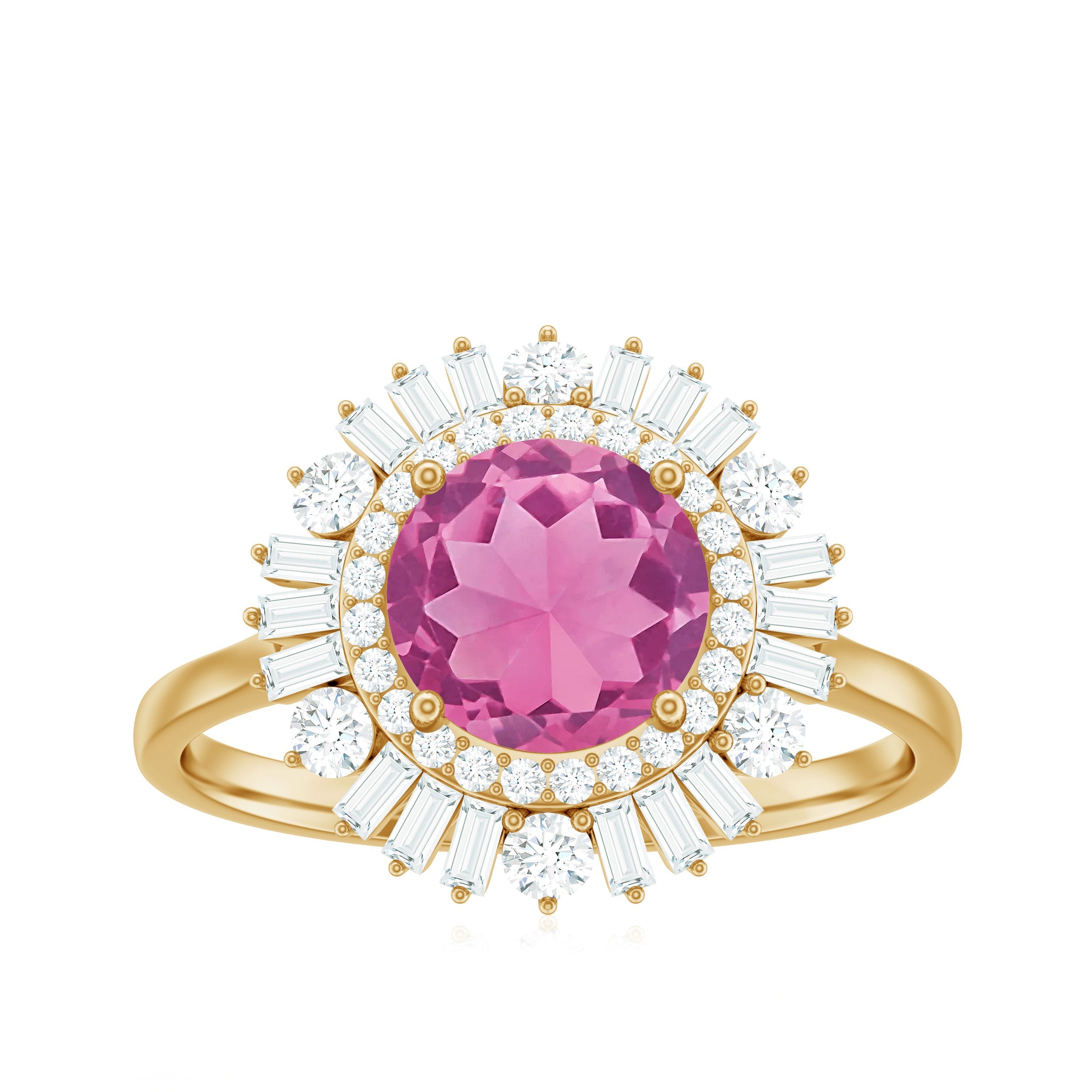 2 CT Round Pink Tourmaline Cocktail Ring with Moissanite Double Halo