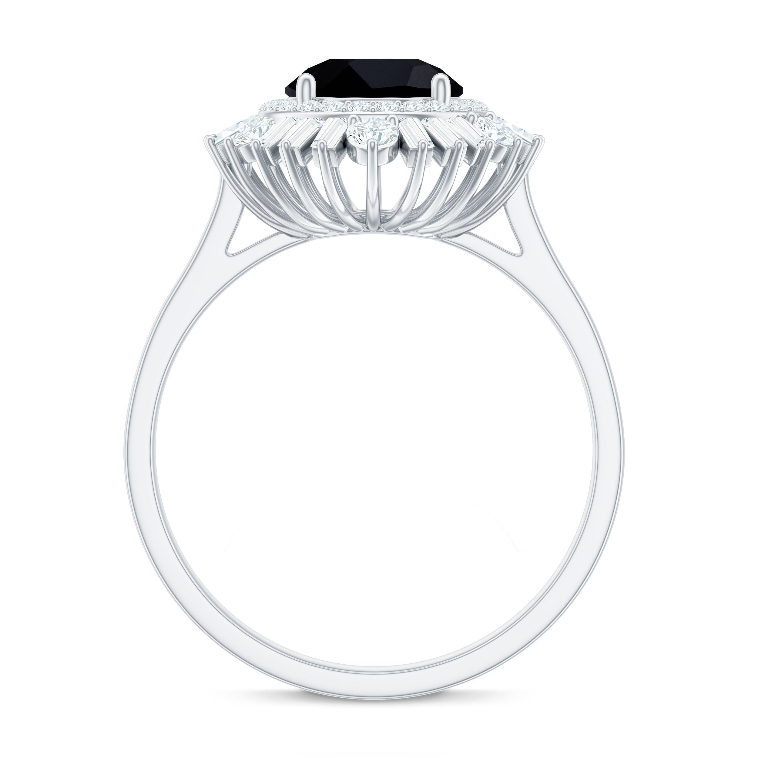 7mm Round Black Onyx Double Halo Cocktail Ring with Moissanite