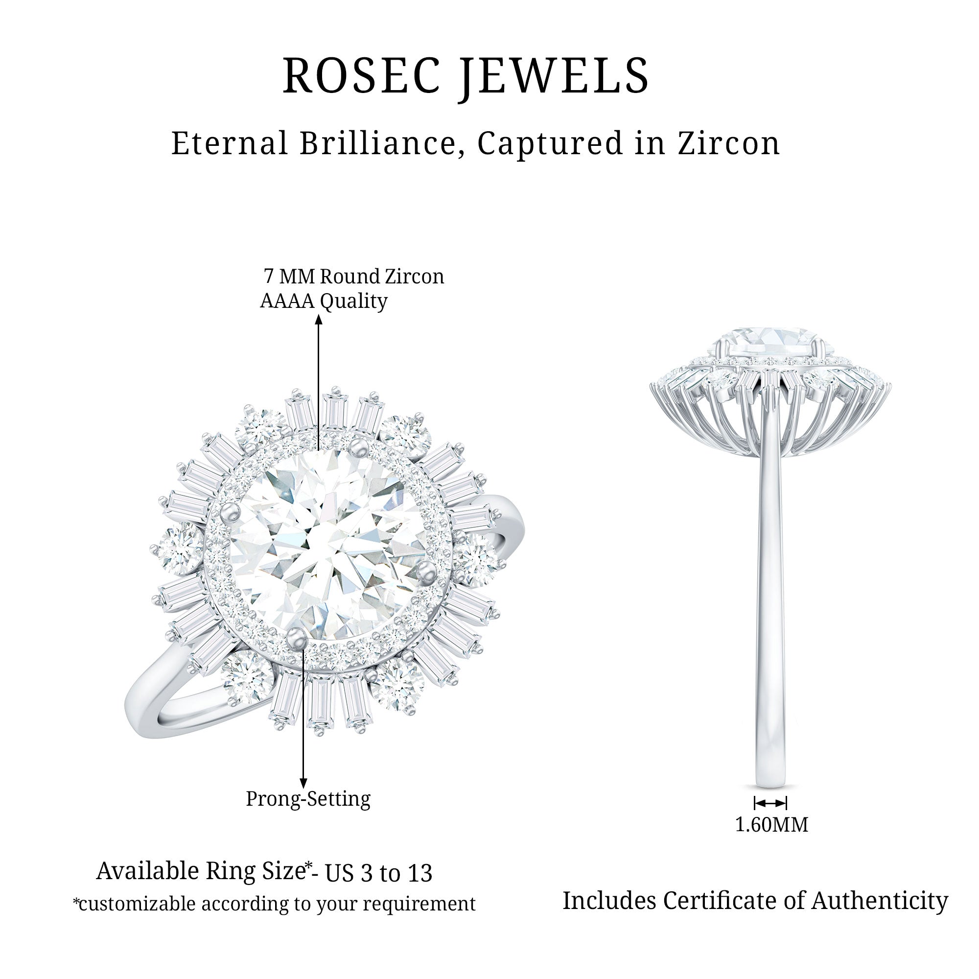 1.3 Carat Zircon Cocktail Engagement Ring with Double Halo