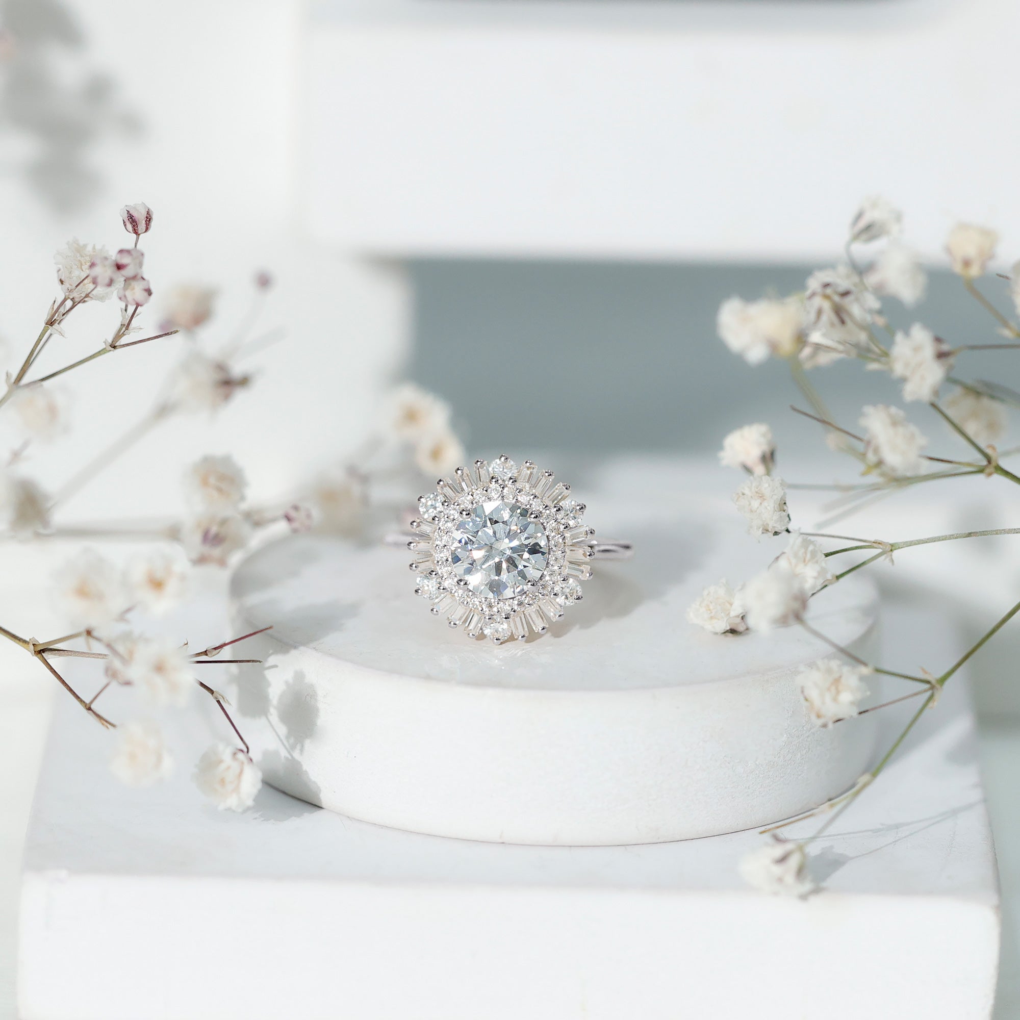 1.3 Carat Zircon Cocktail Engagement Ring with Double Halo