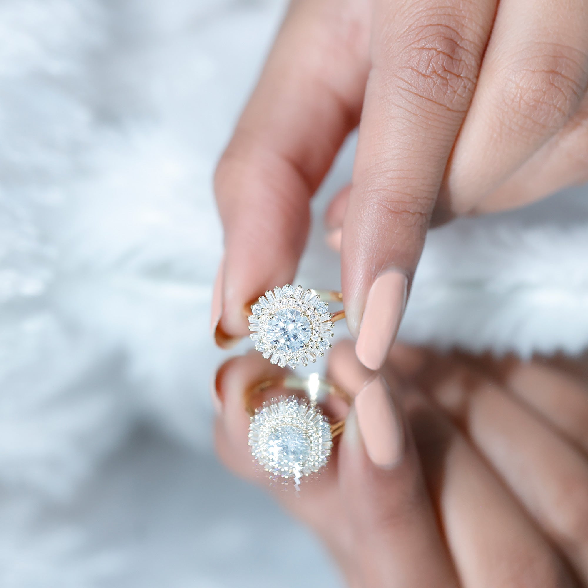 1.3 Carat Zircon Cocktail Engagement Ring with Double Halo