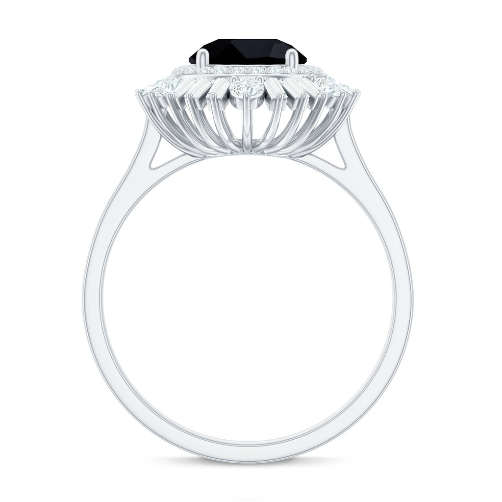 Natural 1.5 Carat Black Spinel Engagement Ring with Double Moissanite Halo