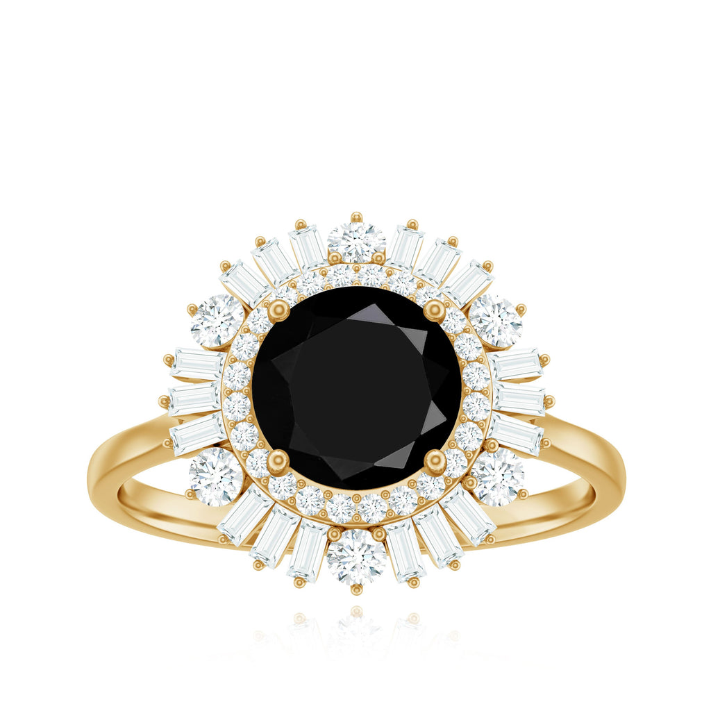 Natural 1.5 Carat Black Spinel Engagement Ring with Double Moissanite Halo