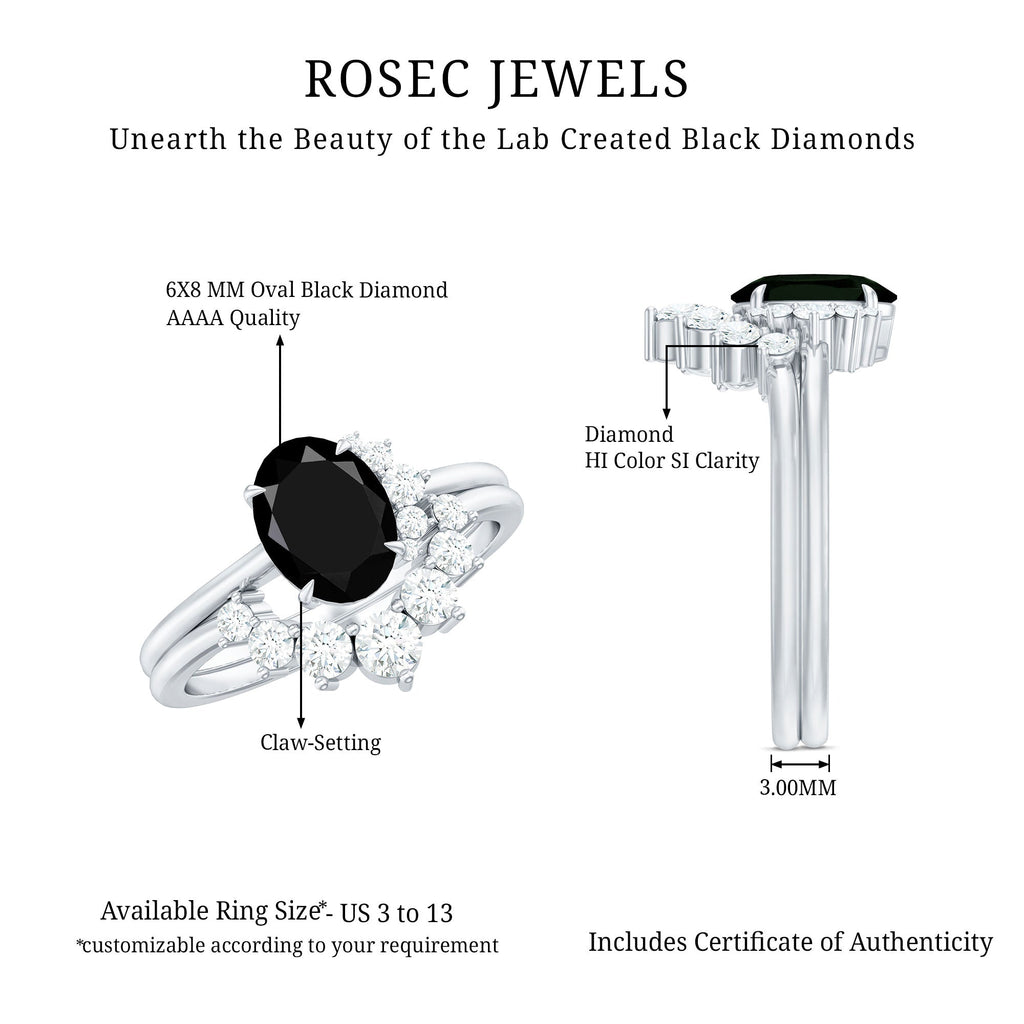 Created Black Diamond Oval Engagement Ring Set with Diamond