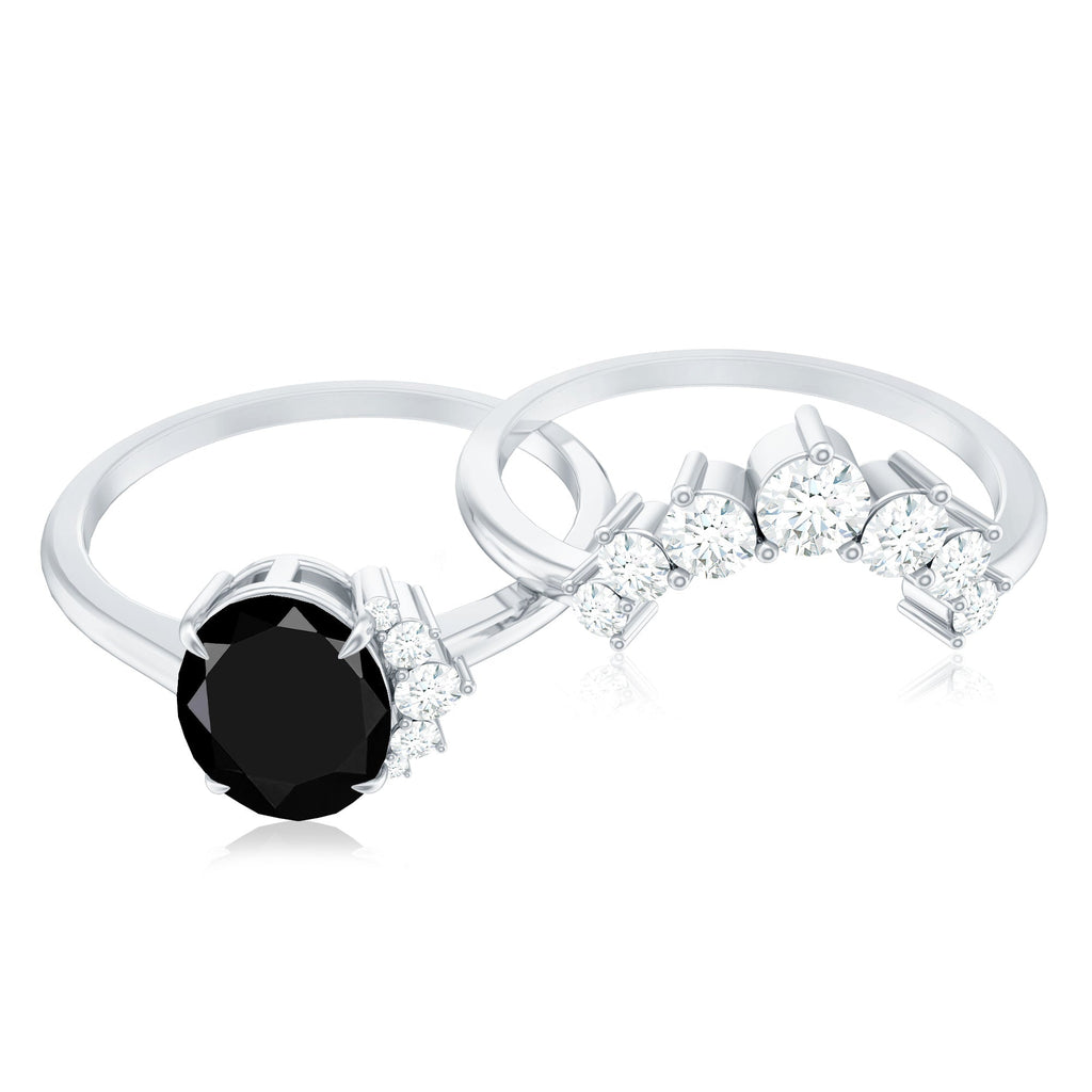 Created Black Diamond Oval Engagement Ring Set with Diamond
