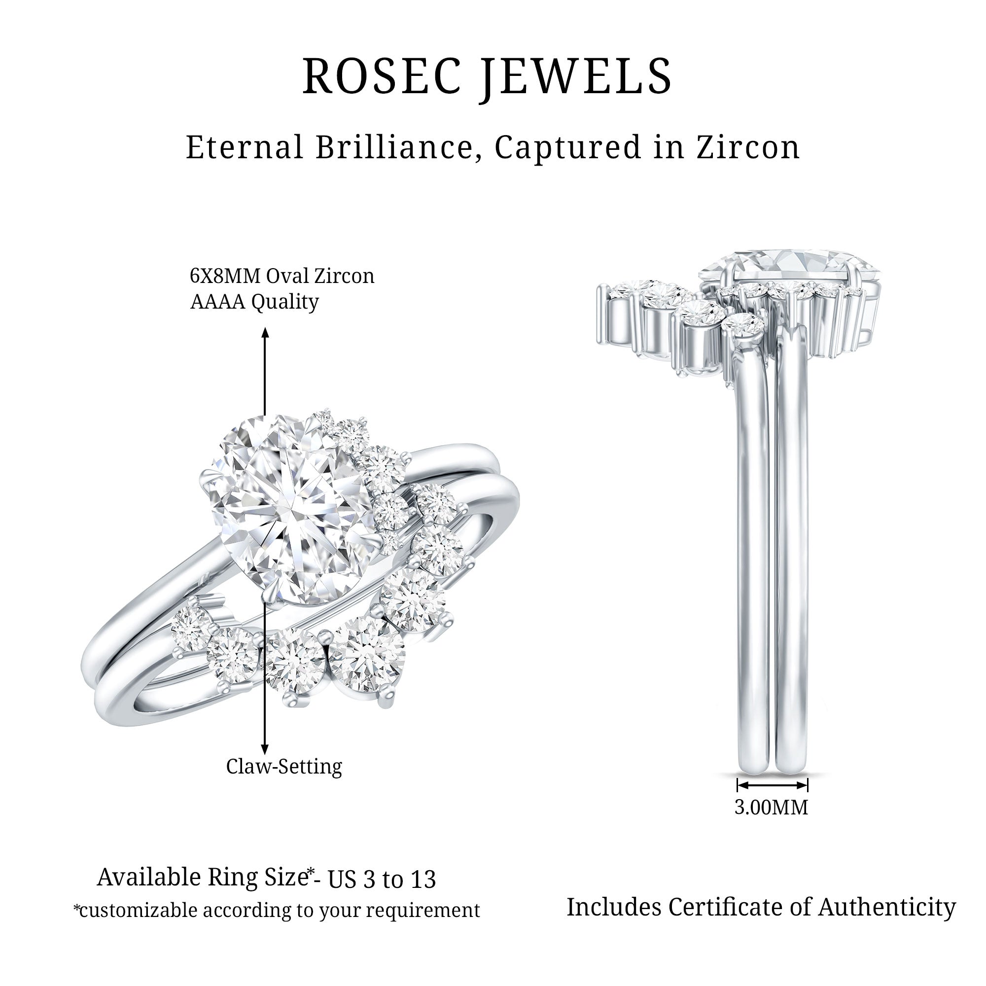 2.75 CT Oval Cut Zircon Half Halo Wedding Ring Set