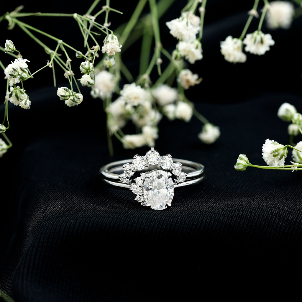 2.75 CT Oval Cut Zircon Half Halo Wedding Ring Set