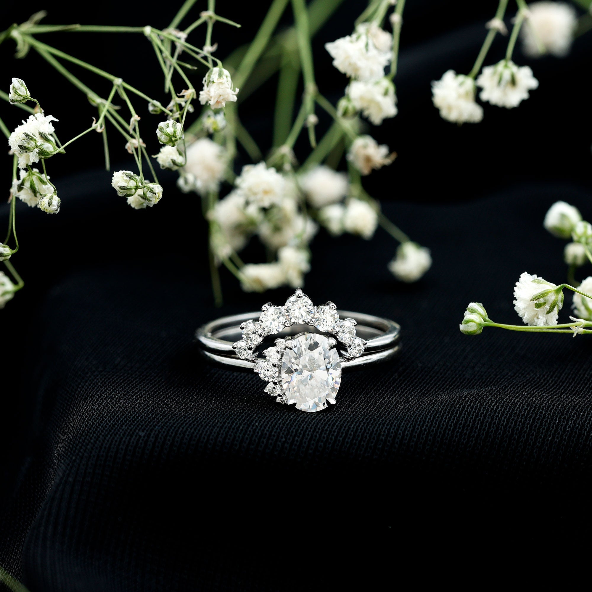 2.75 CT Oval Cut Zircon Half Halo Wedding Ring Set