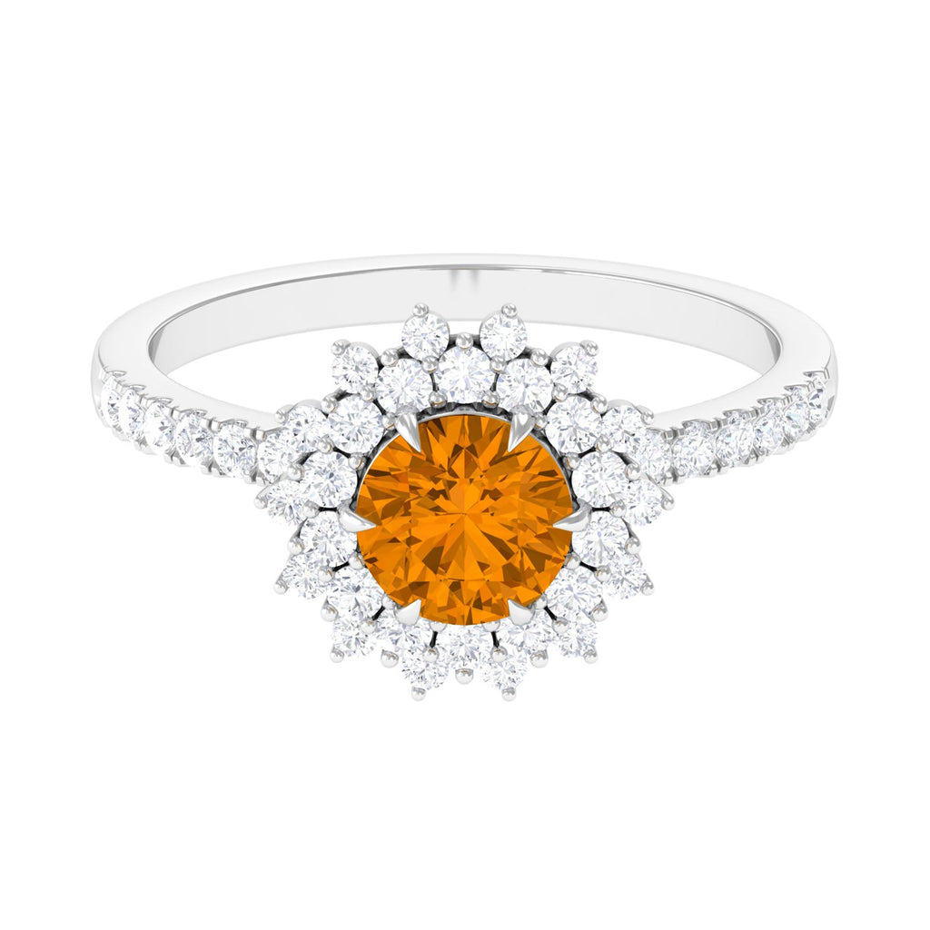 Natural Citrine Double Halo Engagement Ring with Moissanite