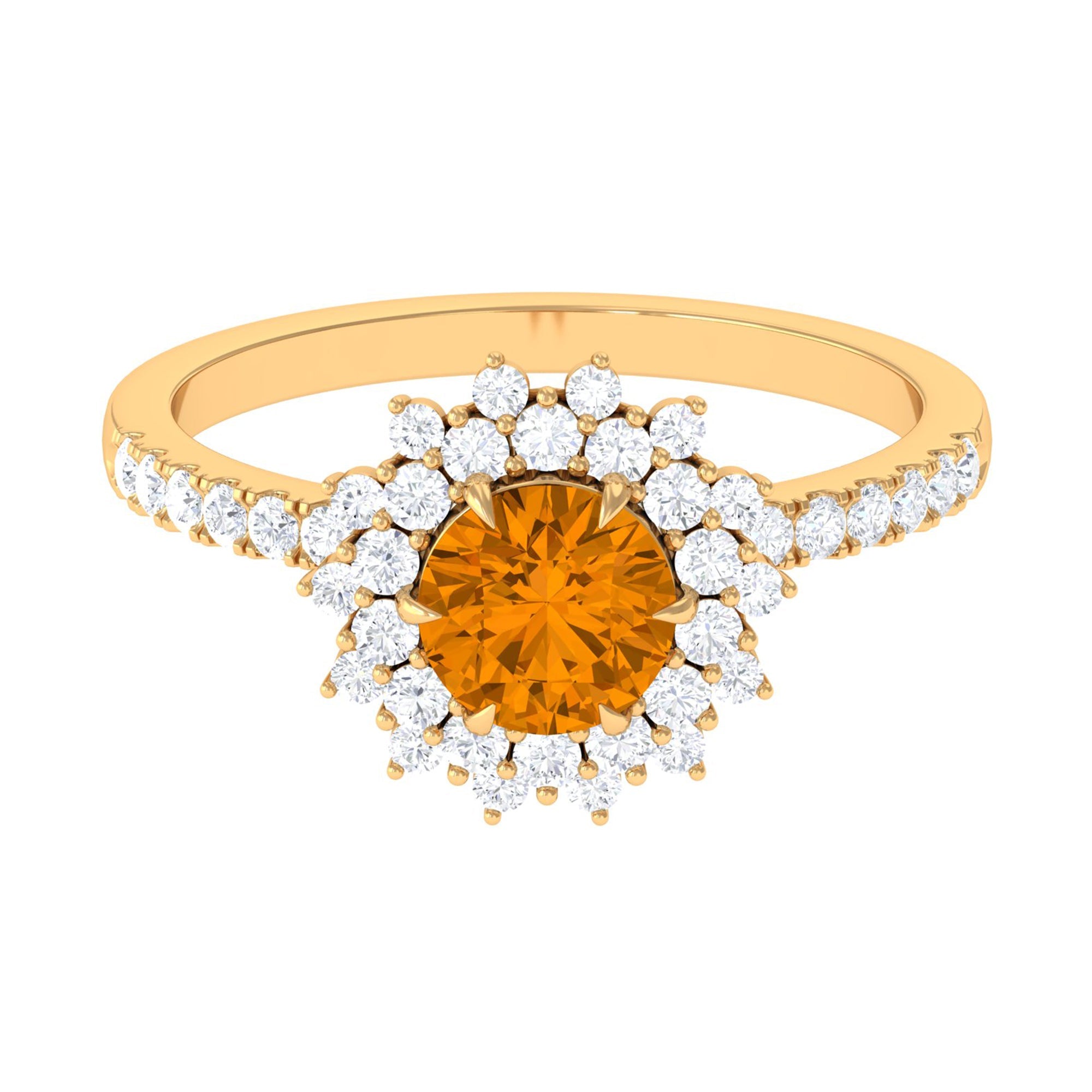 Natural Citrine Double Halo Engagement Ring with Moissanite