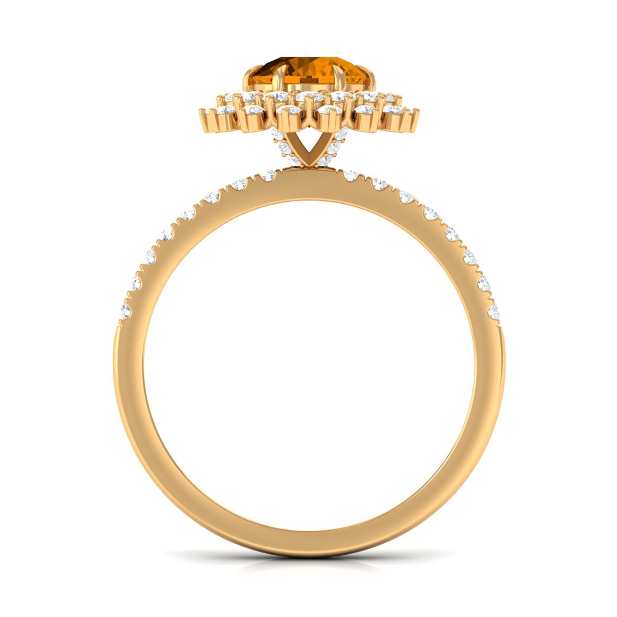 Natural Citrine Double Halo Engagement Ring with Moissanite