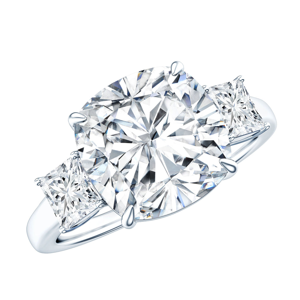Cushion Cut Zircon Solitaire Engagement Ring with Side Stones