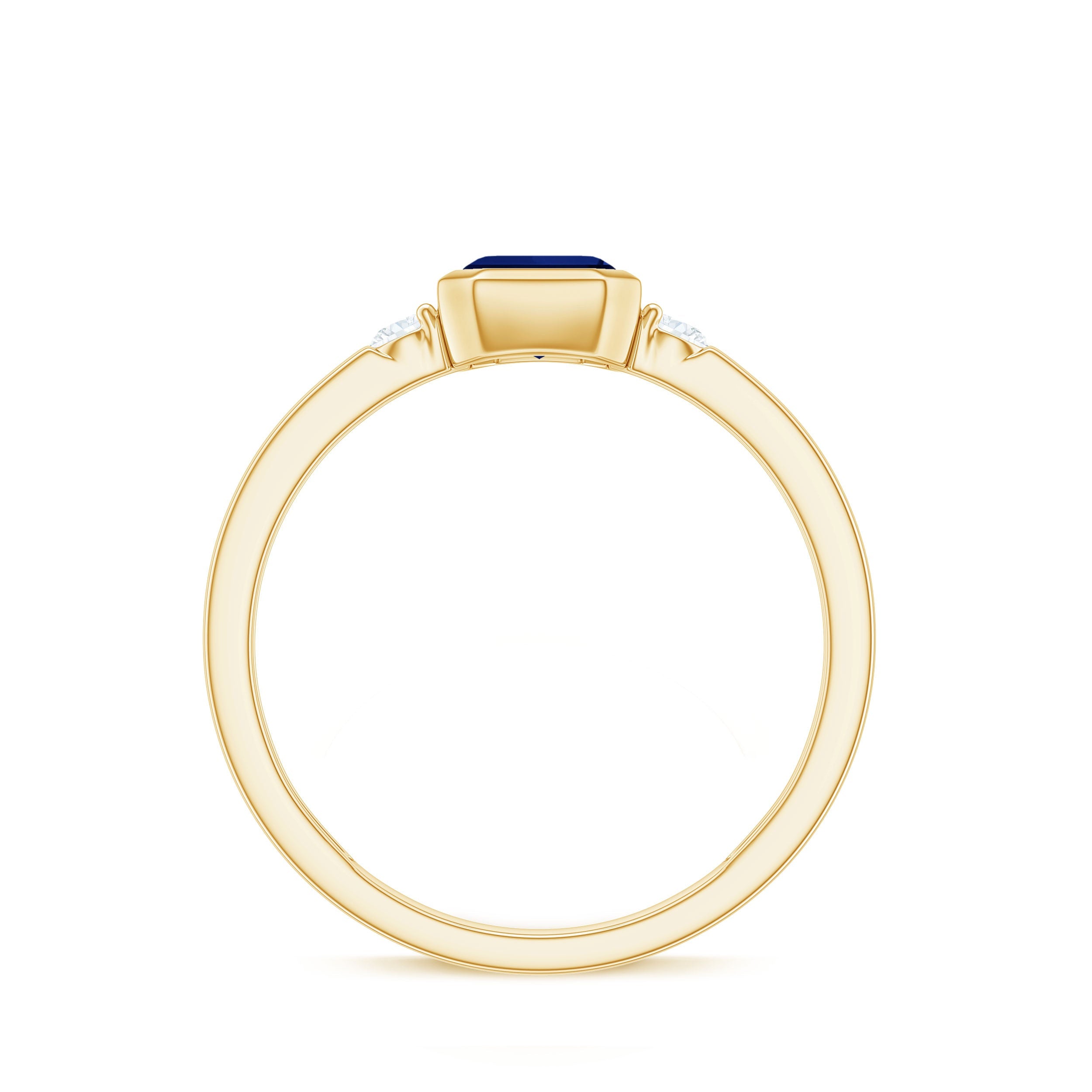 Bezel Set 1.75 Carat Lab Grown Blue Sapphire Emerald Cut Engagement Ring with Diamond